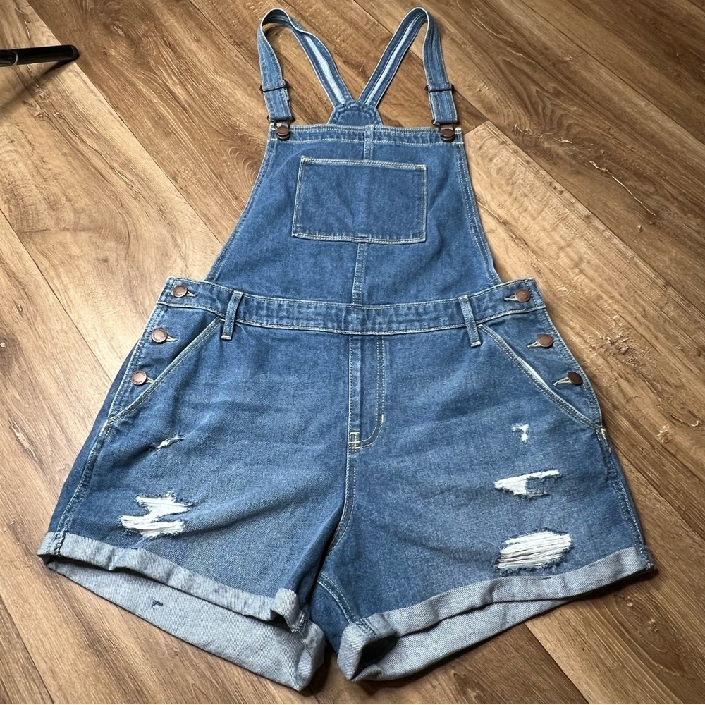 Hollister Blue Distressed Denim Short Overalls